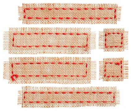Burlap Fabric Ribbon Label Patch, Rustic Sack Cloth Piece, Sackcloth Stock Photos