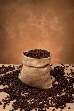 Burlap sack of coffee Stock Photos