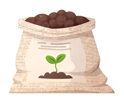 Burlap Sack Filled with Organic Soil for Spring Planting. Eco Friendly Garden 스톡 일러스트