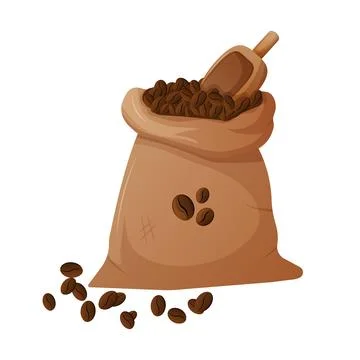 Burlap sack filled with roasted coffee beans with a wooden scoop Stock Illustration