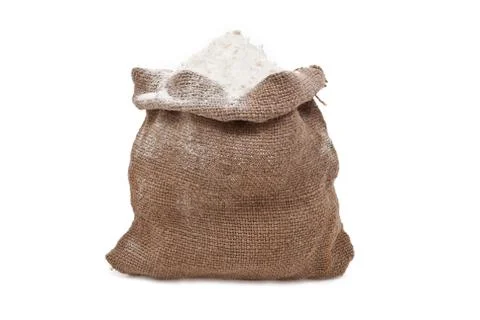 Burlap sack with flour Stock Photos