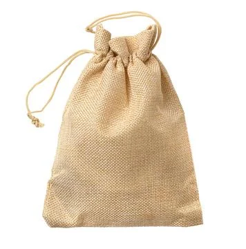 Burlap sack pouch with drawstring closure isolated Stock Photos
