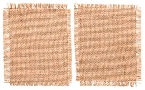 Burlap Sacking Cloth Pieces, Rustic Linen Bagging Fabric, Sack Patch Isolated Foto stock