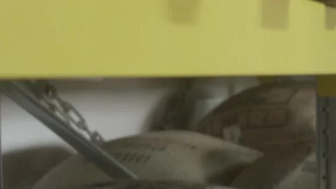 Burlap Sacks in Shelves, Moving Downwards Stock Footage 147633409
