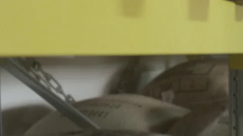 Burlap Sacks in Shelves, Moving Downwards Stock Footage 147633448