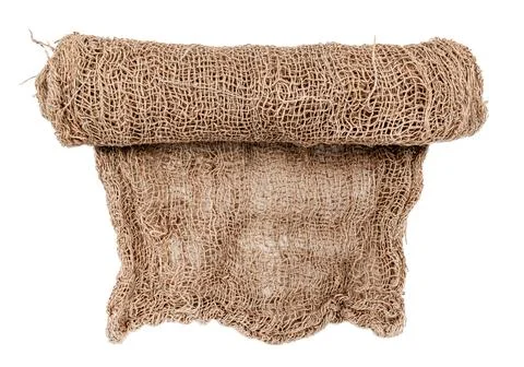 Burlap texture. A piece of torn burlap on a white background. Canvas. Packi.. 스톡 사진