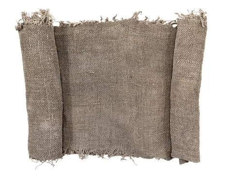 Burlap texture. A piece of torn burlap on a white background. Canvas. Packi.. Stock-Fotos