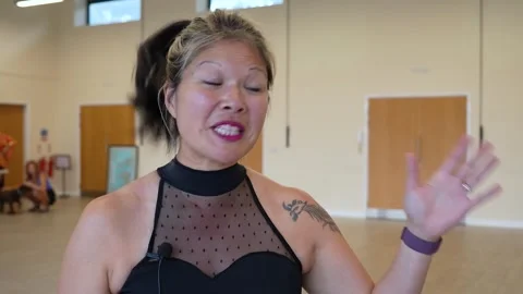 Burlesque and lap dance teacher for mid-life women says her oldest student is 7 스톡 동영상 342814754
