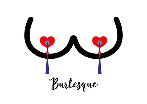Burlesque logo design, Big boobs with nipple pasties in red heart shape Illustrazione stock