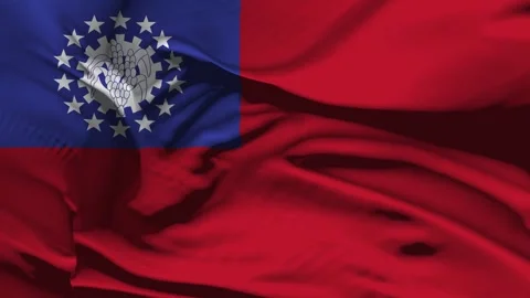 Burma Closeup Myanmar  Flag Wave Loop waving in wind Realistic Myanmar  Flag Vídeos de archivo 333548743