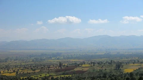 Burma countryside landscape, fields and mountains Stock Footage 102640155