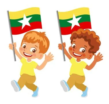 Burma flag in hand set Stock Illustration