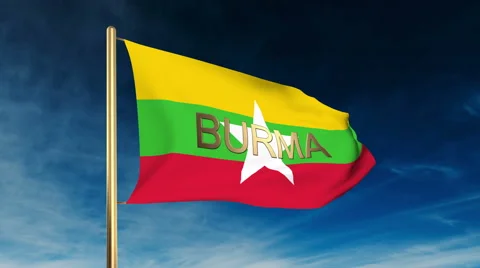 Burma flag slider style with title. Waving in the wind with cloud background 스톡 동영상 48958161