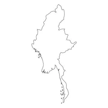 Burma, Myanmar - solid black outline border map of country area. Simple flat Stock Illustration