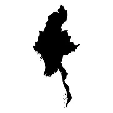 Burma, Myanmar - solid black silhouette map of country area. Simple flat vector Stock Illustration