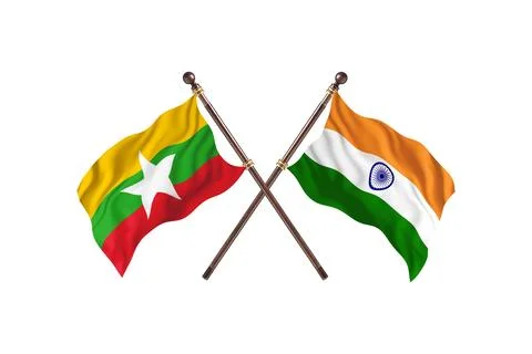 Burma Versus India  Two countries Flags background Stock Illustration