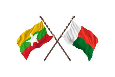 Burma Versus Madagascar  Two countries Flags background Stock Illustration