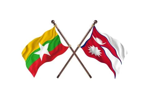 Burma Versus Nepal  Two countries Flags background Stock Illustration