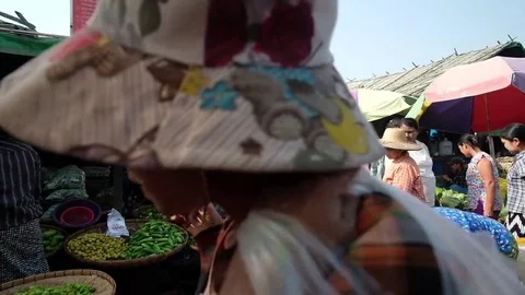 Burma, Yangon, March 2017. People in the market Stock Footage 80656078