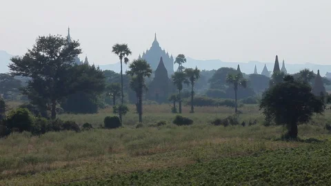 Burmese Buddhist temple in mist Stock Footage 102632157