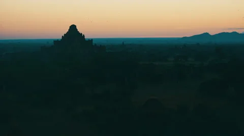 Burmese Pagodas of Bagan at Dawn Stock Footage 48589972