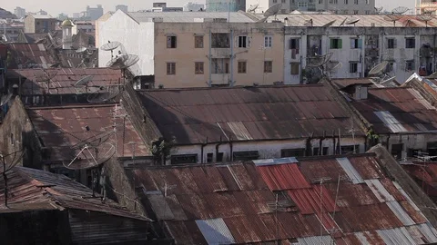 Burmese tin rooftops, poverty, Myanmar Stock Footage 102641972
