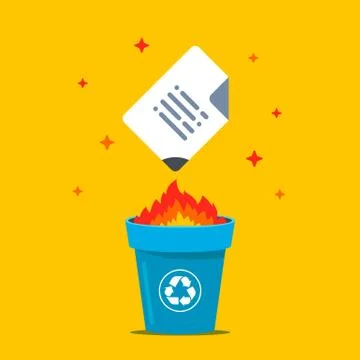 Burn the document in the bin. destroy data. イラスト素材