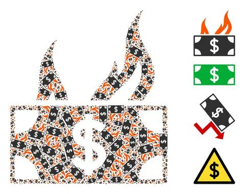 Burn Dollar Bill Icon Recursion Composition Stock Illustration