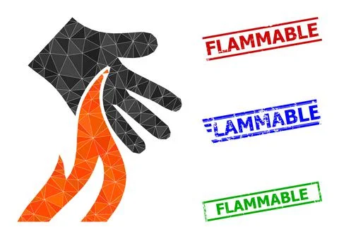 Burn Hand Triangle Icon and Distress Flammable Simple Seals Stock Illustration