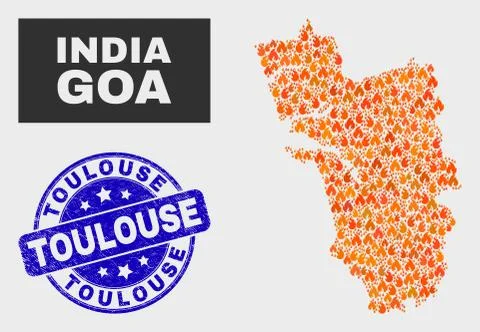 Burn Mosaic Goa State Map and Scratched Toulouse Stamp Seal Stock Illustration