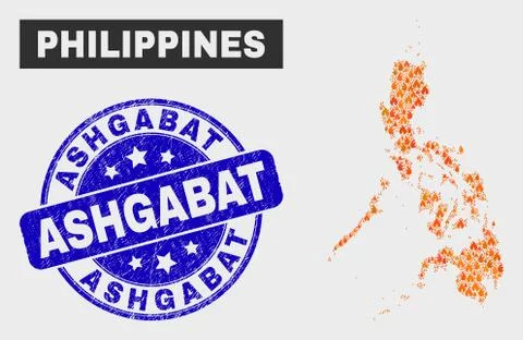 Burn Mosaic Philippines Map and Scratched Ashgabat Watermark Stock Illustration