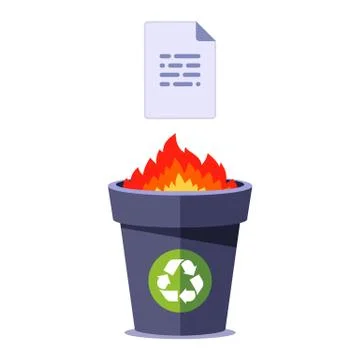 Burn paper in the bin. destroy documents on fire. Stock Illustration