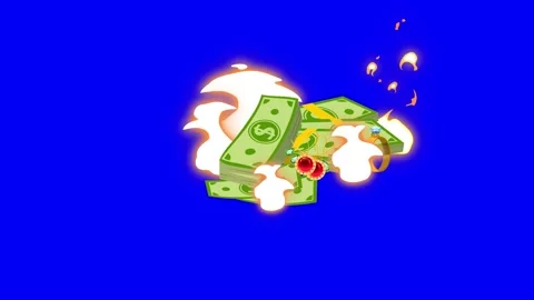 Burn piles of money 2d animation screen green video full hd 4k Stock Footage