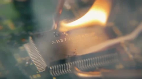 Burn the processor. Computer electronics crash test. Stock Footage 144641557