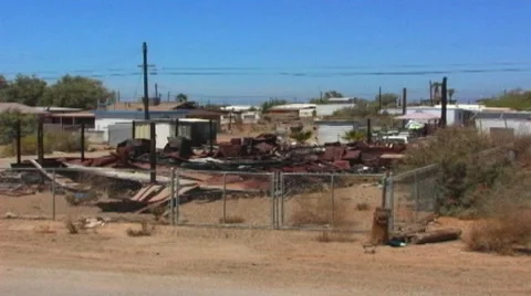 Burned and Exploded Mobile Home- Bombay Beach CA Stock Footage