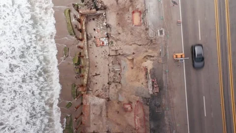 Burned Beachfront Homes Along Pacific Coast Highway after the Palisades Fire in Stock Footage 311911295