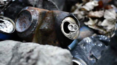 Burned beer cans track left Stock Footage 24849236