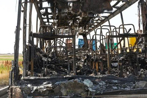 Burned Bus Cabin Fotos Stock