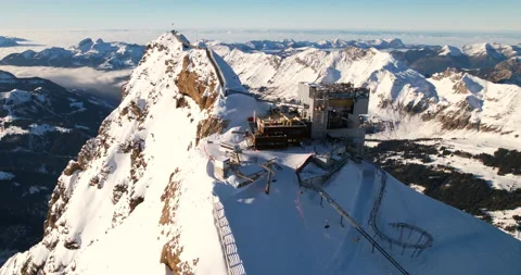 Burned cabin arrival, Glacier 3000 - Aerial 4K Stock Footage 224865701