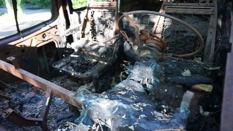 Burned car Video stock 89360482