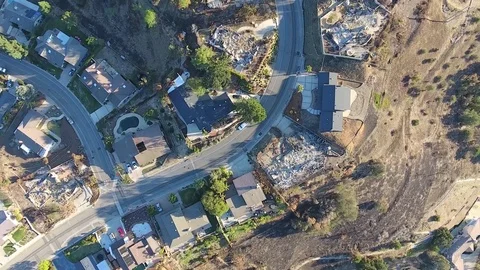 Burned homes after Thomas Fire in Ventura CA Stock Footage 84665540