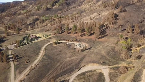Burned house from forest fire Stock Footage 166490251