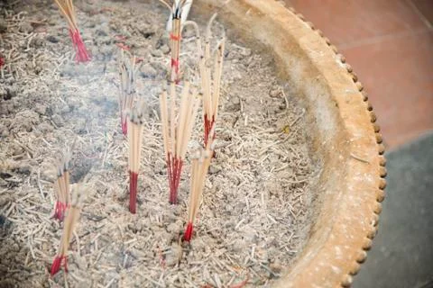 Burned joss stick in the pot Stock Photos