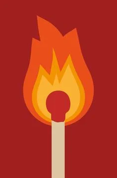 Burned match on a dark red background Stock Illustration