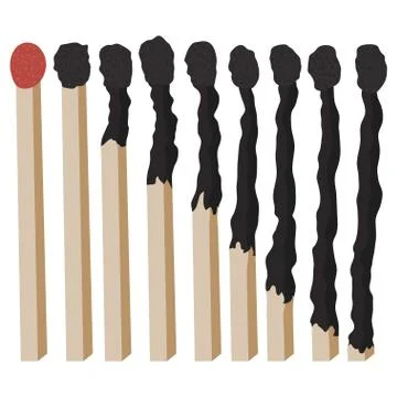 Burned matches row in flat style. Stock Illustration