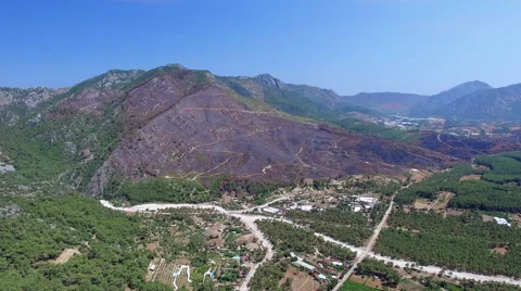 Burned Mountain Forest After Fire. 4K Aerial Clip Captured with Drone Cam Stock Footage 67484087