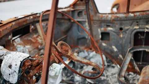 Burned out from the explosion of the car interior Stock Footage 196985551