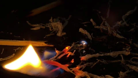 Burned-Out Splinters Flicker and Die with Quiet Hissing Sounds Stock Footage 329167295