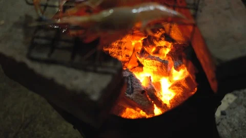 Burned red hot charcoal Stock Footage 86512851