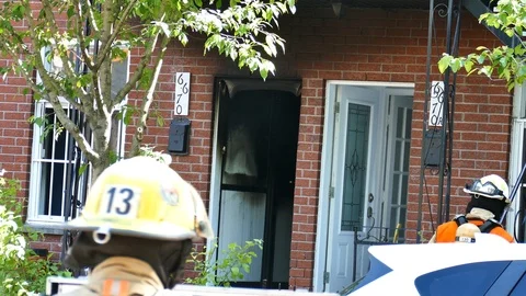 Burned wall inside apartment structure Stock Footage 114811960